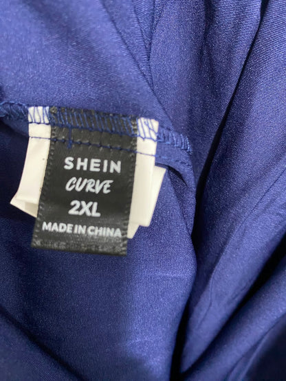 SHEIN CURVE |XL| BUST 22| A24| ROYAL BLUE COLLARED BUTTON-UP TIERED MIDI SHIRT DRESS | ELEGANT HALF-SLEEVE DRESS