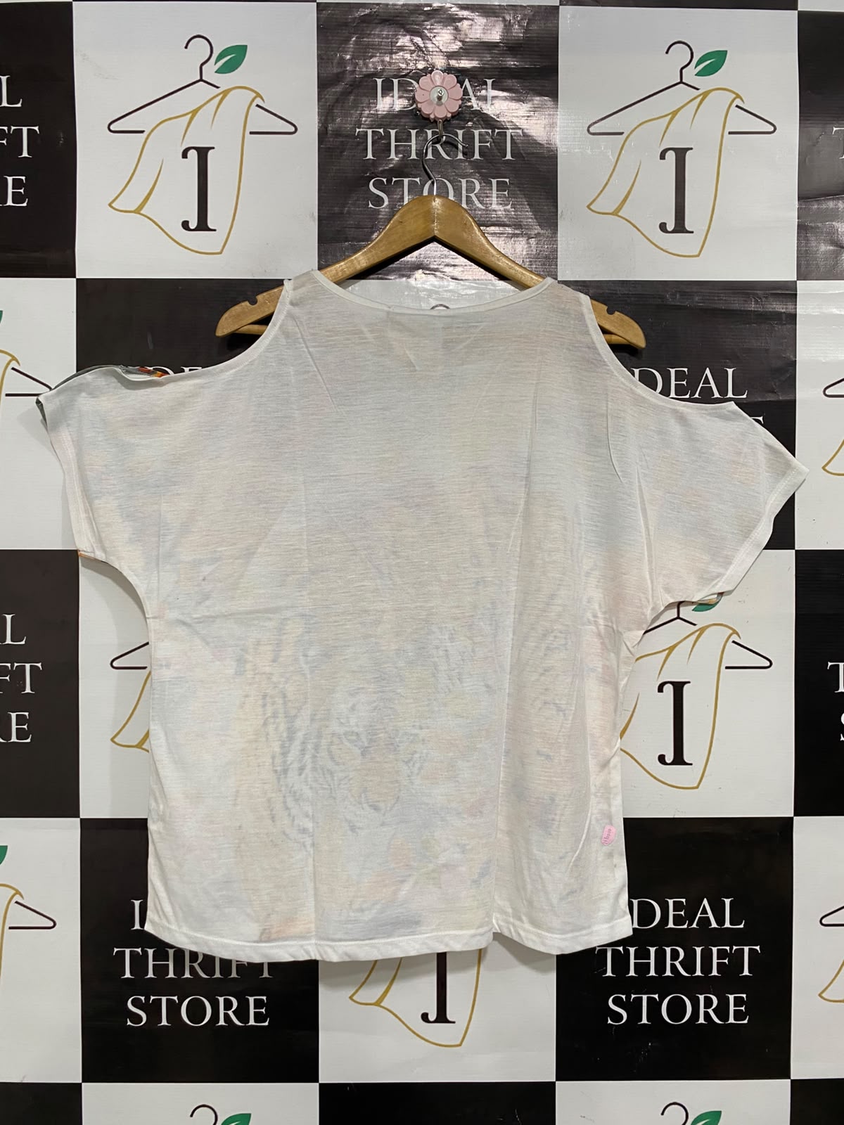 ATHSPHERE |L| BUST FREE| A23| TIGER AND FLORAL PRINT COLD-SHOULDER SHORT-SLEEVE TEE | BOLD STATEMENT BLOUSE