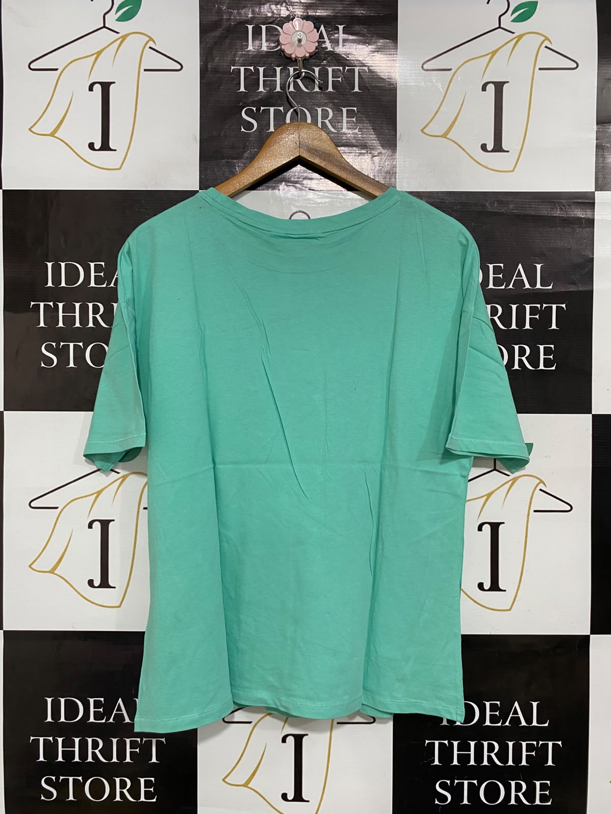 M&S |L| BUST 20| A23| MINT GREEN "STAYCAY EVERYDAY" GRAPHIC SHORT-SLEEVE T-SHIRT | CASUAL COTTON TEE
