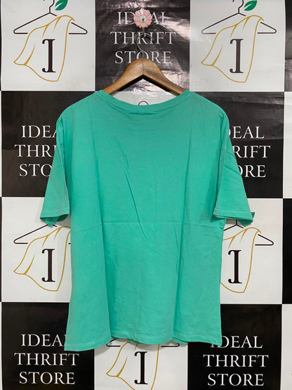M&S |L| BUST 20| A23| MINT GREEN "STAYCAY EVERYDAY" GRAPHIC SHORT-SLEEVE T-SHIRT | CASUAL COTTON TEE