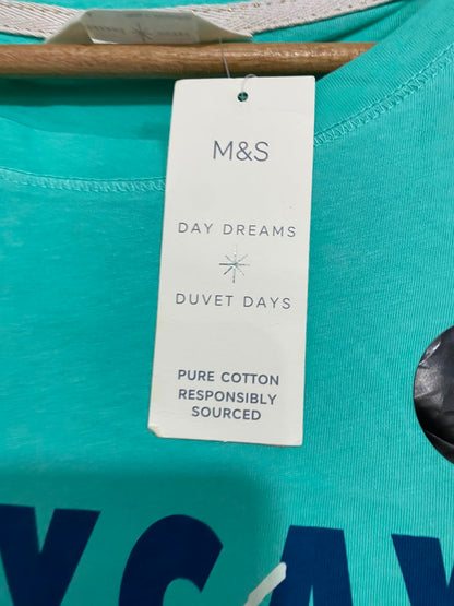 M&S |L| BUST 20| A23| MINT GREEN "STAYCAY EVERYDAY" GRAPHIC SHORT-SLEEVE T-SHIRT | CASUAL COTTON TEE