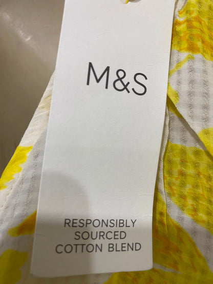 M&S |M| BUST 21| A23| SUNNY YELLOW AND WHITE FLORAL HALTER NECK PEPLUM TOP | SUNKISSED SLEEVELESS SUMMER BLOUSE