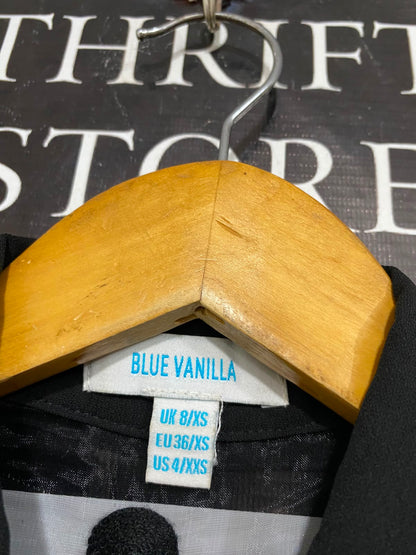 BLUE VANILLA |XS| BUST 19| A23| BLACK SHEER ORGANZA FLOCK DOT LONG-SLEEVE BUTTON-UP SHIRT