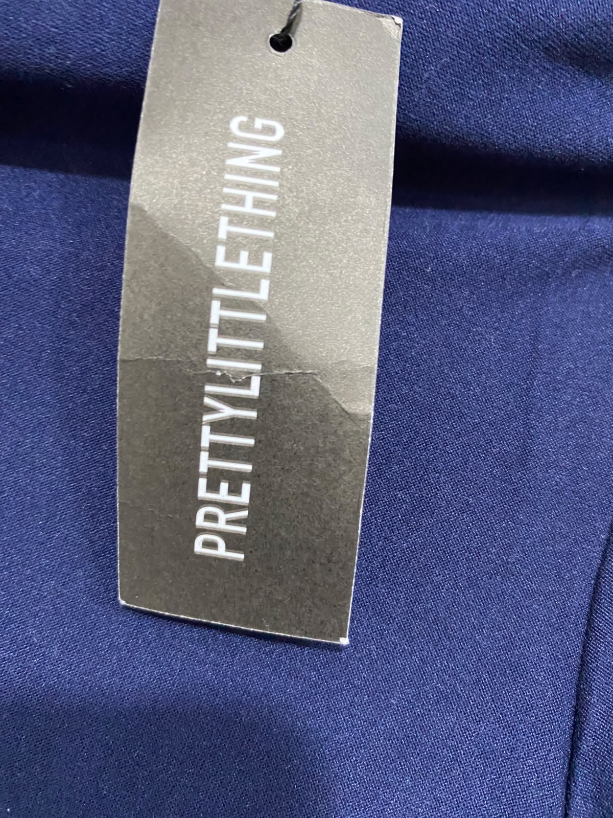 PRETTYLITTLE THING |XS| BUST 12| A23| DEEP NAVY BLUE ASYMMETRIC OFF-SHOULDER RUFFLED LONG-SLEEVE TOP | CHIC BODYCON BLOUSE