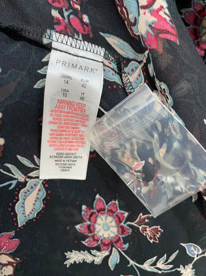 PRIMARK |L| BUST 19| A23| BLACK AND MULTICOLOR FLORAL V-NECK LONG-SLEEVE TIERED MIDI DRESS | ELEGANT BOHEMIAN DRESS
