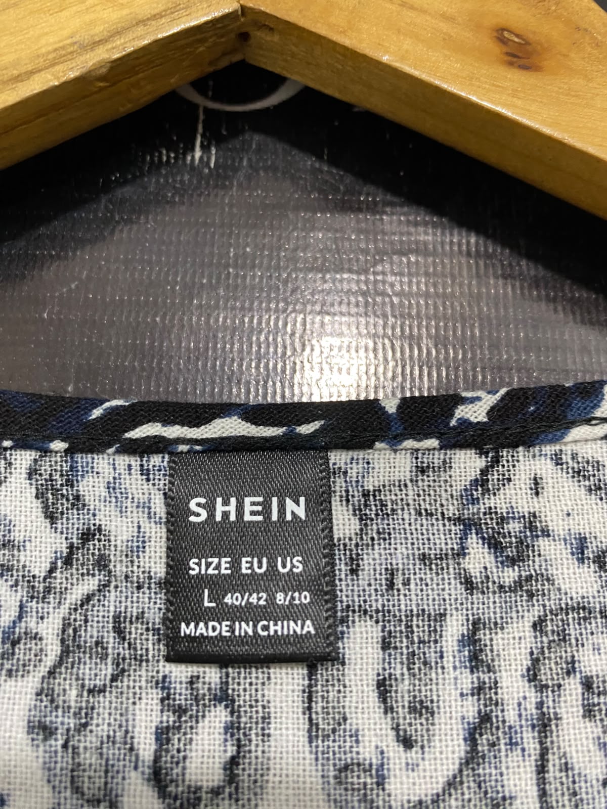SHEIN |L| BUST 19| A23| NAVY BLUE AND WHITE TRIBAL AZTEC PRINT LONG-SLEEVE MAXI DRESS | CASUAL BOHEMIAN DRESS