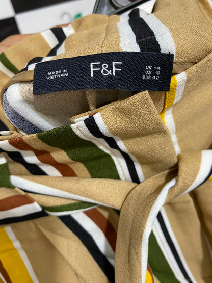 F&F |L| WAIST 32| A23| CAMEL MULTICOLOR STRIPED HIGH-WAIST WIDE-LEG PALAZZO TROUSERS