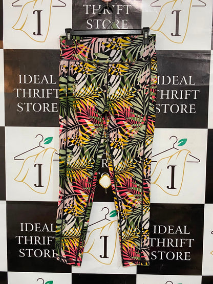DKNY SPORT |M| WAIST 26| A23| TROPICAL PALM LEAF MULTICOLOR ATHLETIC LEGGINGS