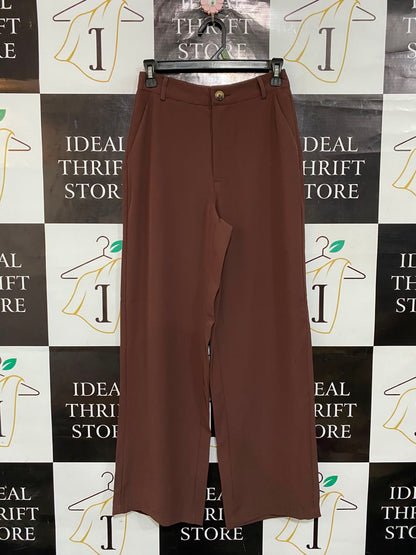 SHEIN |S| WAIST 26| A23| RICH BROWN HIGH-WAIST WIDE-LEG TAILORED TROUSERS | ELEGANT CASUAL PANTS