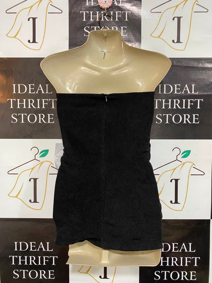 BWLDR |S| BUST 15| A23| CLASSIC BLACK STRAPLESS KNOT-FRONT DRAPED TUBE TOP | ELEGANT ASYMMETRIC BLOUSE