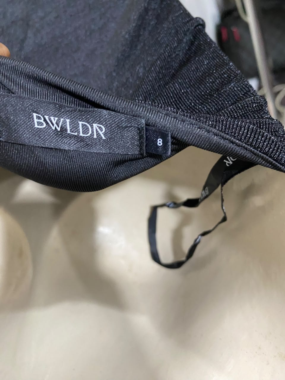 BWLDR |S| BUST 15| A23| CLASSIC BLACK STRAPLESS KNOT-FRONT DRAPED TUBE TOP | ELEGANT ASYMMETRIC BLOUSE