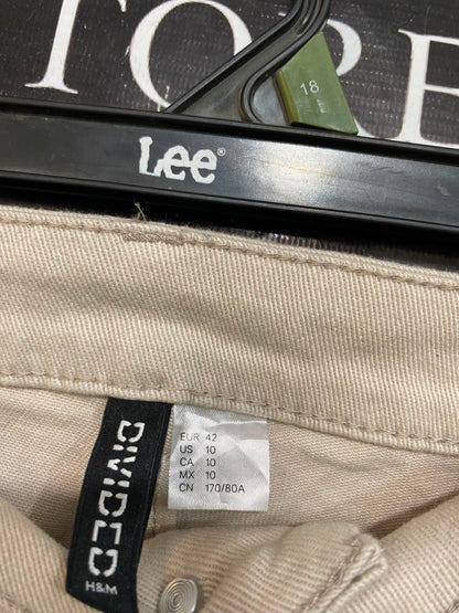 H&M |L| WAIST 30| A23| LIGHT BEIGE HIGH-WAIST WIDE-LEG COTTON DENIM TROUSERS