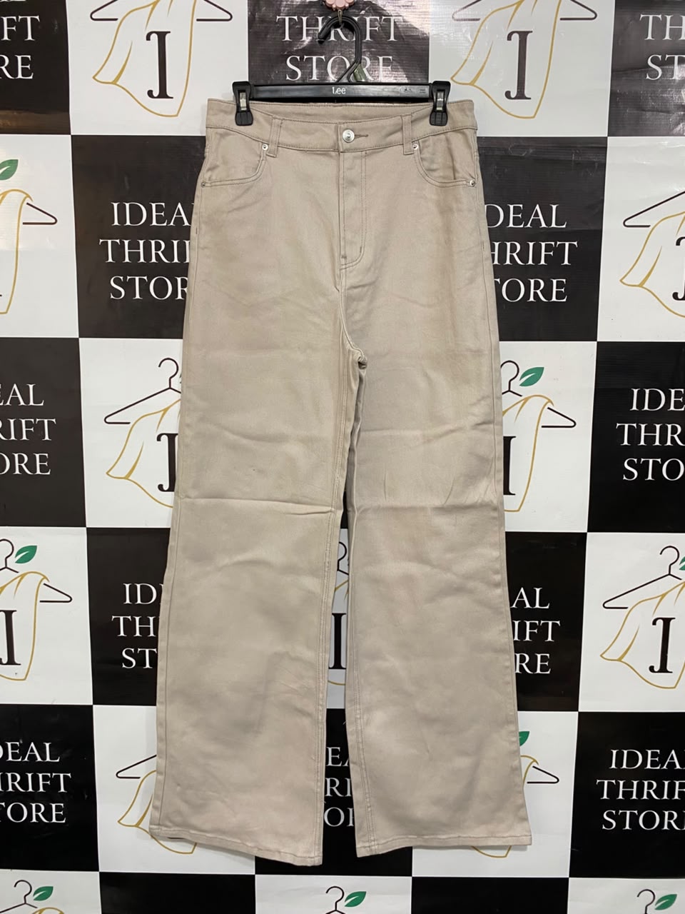 H&M |L| WAIST 30| A23| LIGHT BEIGE HIGH-WAIST WIDE-LEG COTTON DENIM TROUSERS