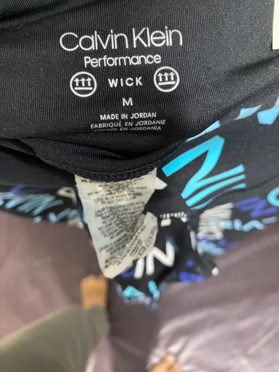 CALVIN KLEIN |M| WAIST 28| A23| BLACK ALL-OVER LOGO PRINT ATHLETIC LEGGINGS | PERFORMANCE WORKOUT PANTS
