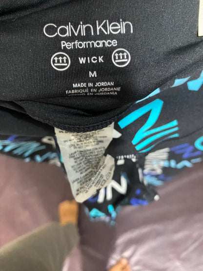 CALVIN KLEIN |M| WAIST 28| A23| BLACK ALL-OVER LOGO PRINT ATHLETIC LEGGINGS | PERFORMANCE WORKOUT PANTS