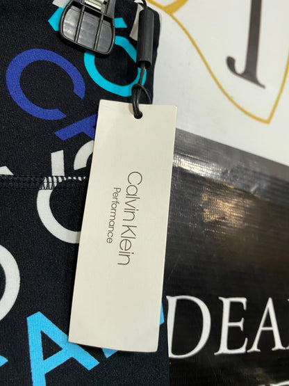 CALVIN KLEIN |M| WAIST 28| A23| BLACK ALL-OVER LOGO PRINT ATHLETIC LEGGINGS | PERFORMANCE WORKOUT PANTS