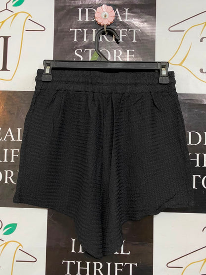 MISSGUIDED |S| WAIST 26| A23| CLASSIC BLACK TEXTURED DRAWSTRING CASUAL LOUNGE SHORTS | COMFORTABLE HIGH-WAIST BEACH SHORTS