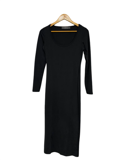 PRIMARK |S| BUST 15| A24| CLASSIC BLACK SCOOP NECK LONG-SLEEVE BODYCON MIDI DRESS