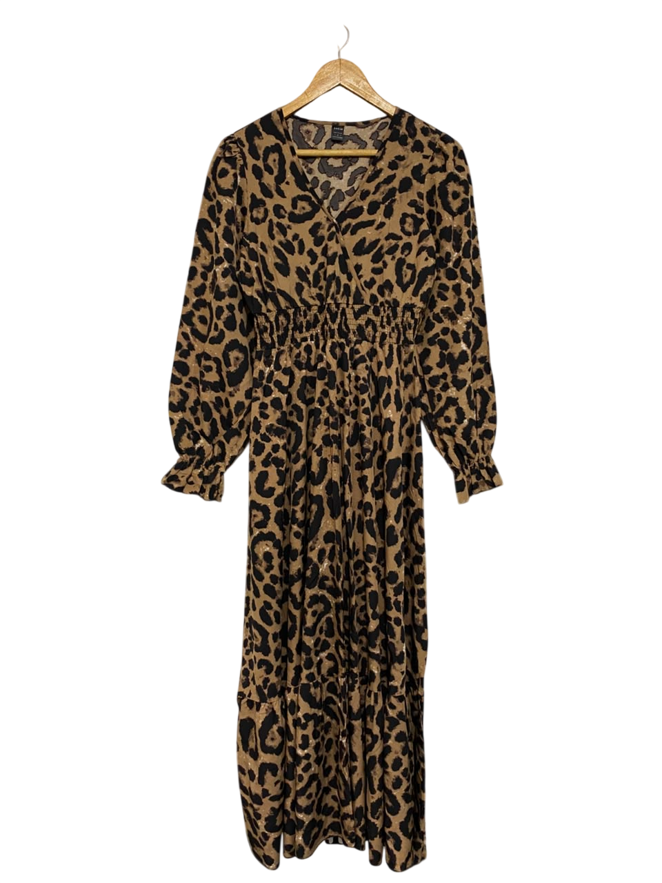 SHEIN |S| BUST 17| A24| LEOPARD PRINT SMOCKED WAIST LONG-SLEEVE MIDI DRESS