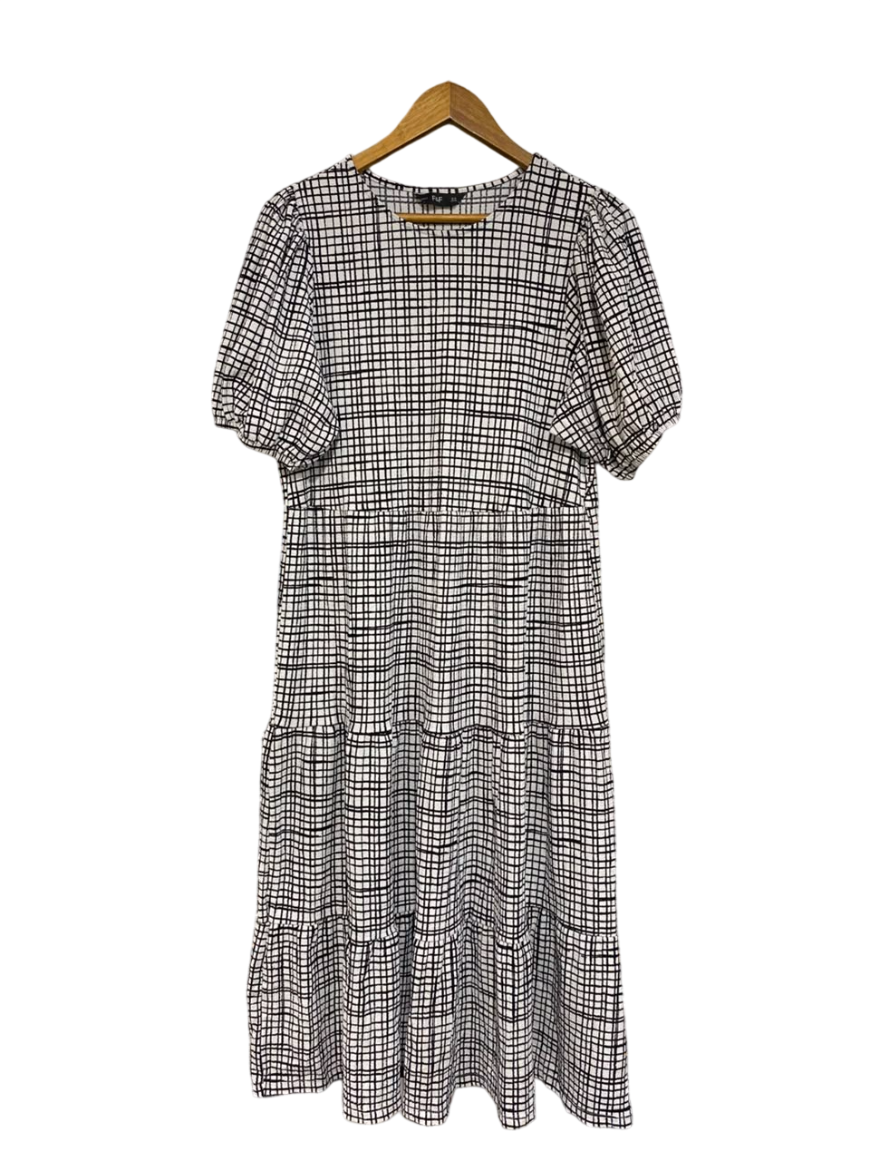 F&F |L| BUST 19| A24| BLACK AND WHITE GRID CHECK TIERED MIDI DRESS