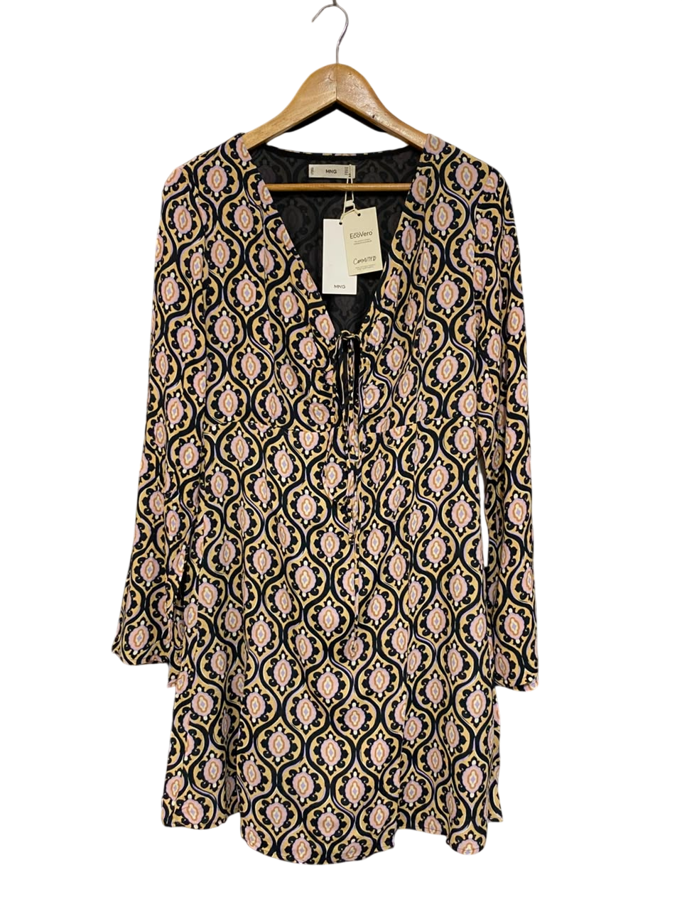 MNG |M| BUST 19| A24| ECOVERO GEOMETRIC PRINT TIE-FRONT MINI DRESS