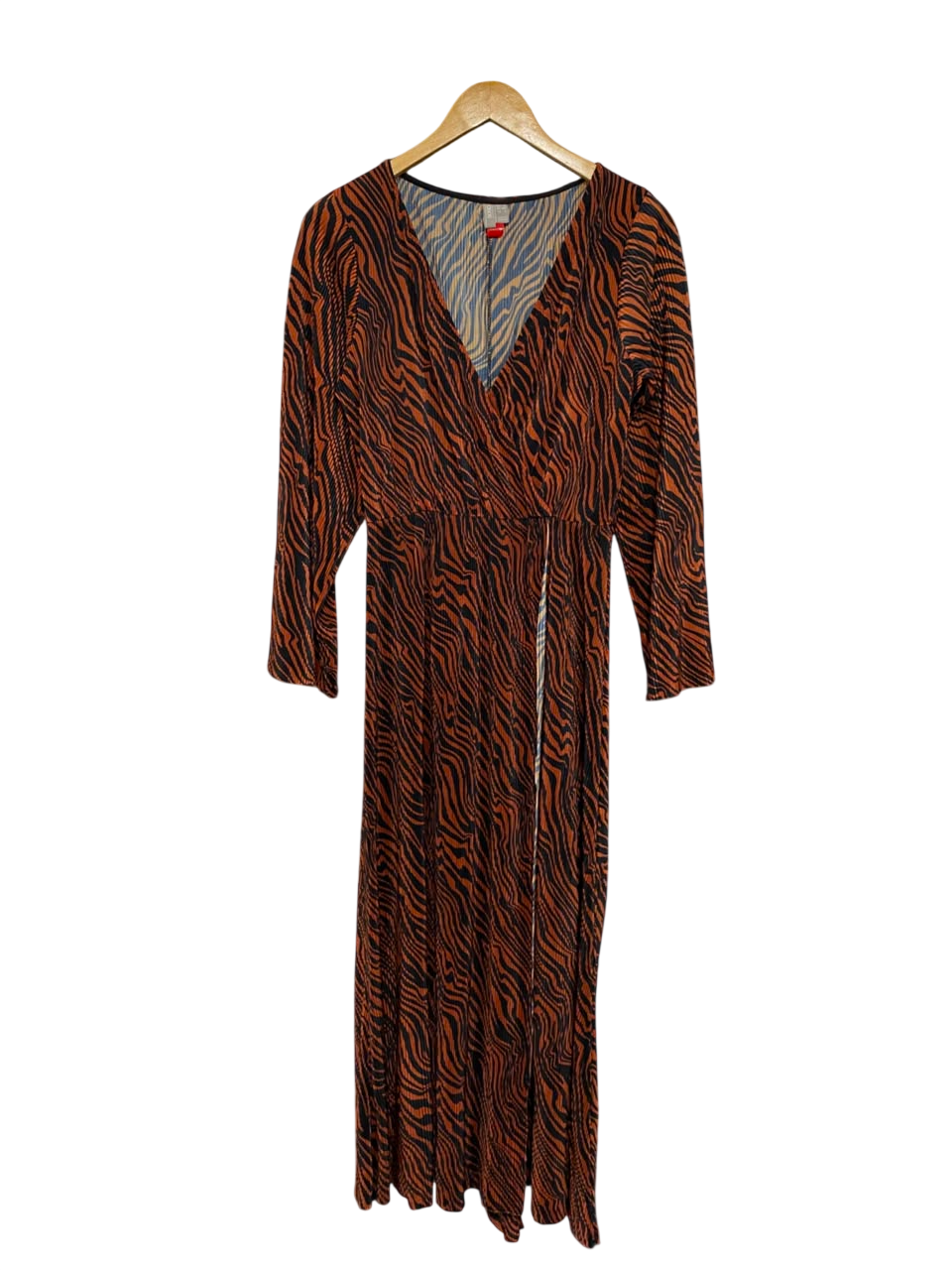 ASOS |S| BUST 17| A24| BROWN AND BLACK TIGER STRIPE WRAP-STYLE MAXI DRESS
