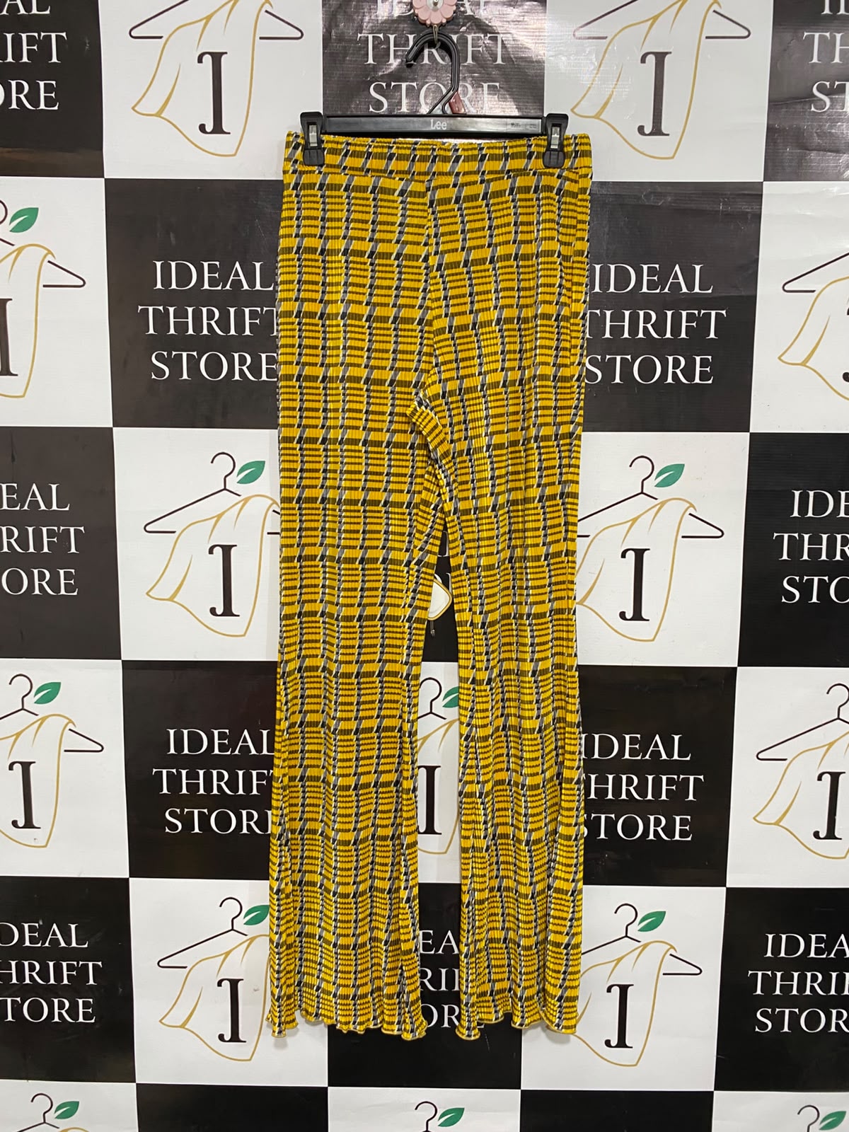 ZARA |M| WAIST 26| A24| YELLOW AND BLACK CHECKED PLEATED FLARED TROUSERS