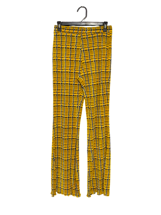 ZARA |M| WAIST 26| A24| YELLOW AND BLACK CHECKED PLEATED FLARED TROUSERS