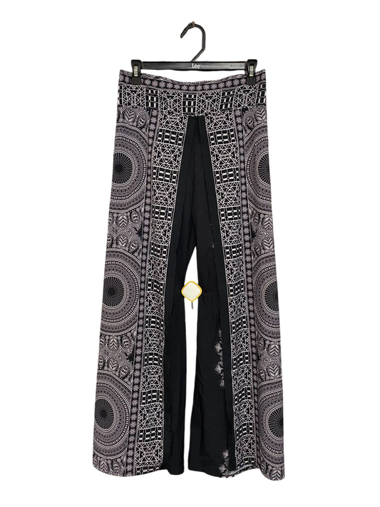 |S/M| WAIST 28| A24| BLACK AND WHITE MANDALA PRINT WIDE-LEG PALAZZO TROUSERS