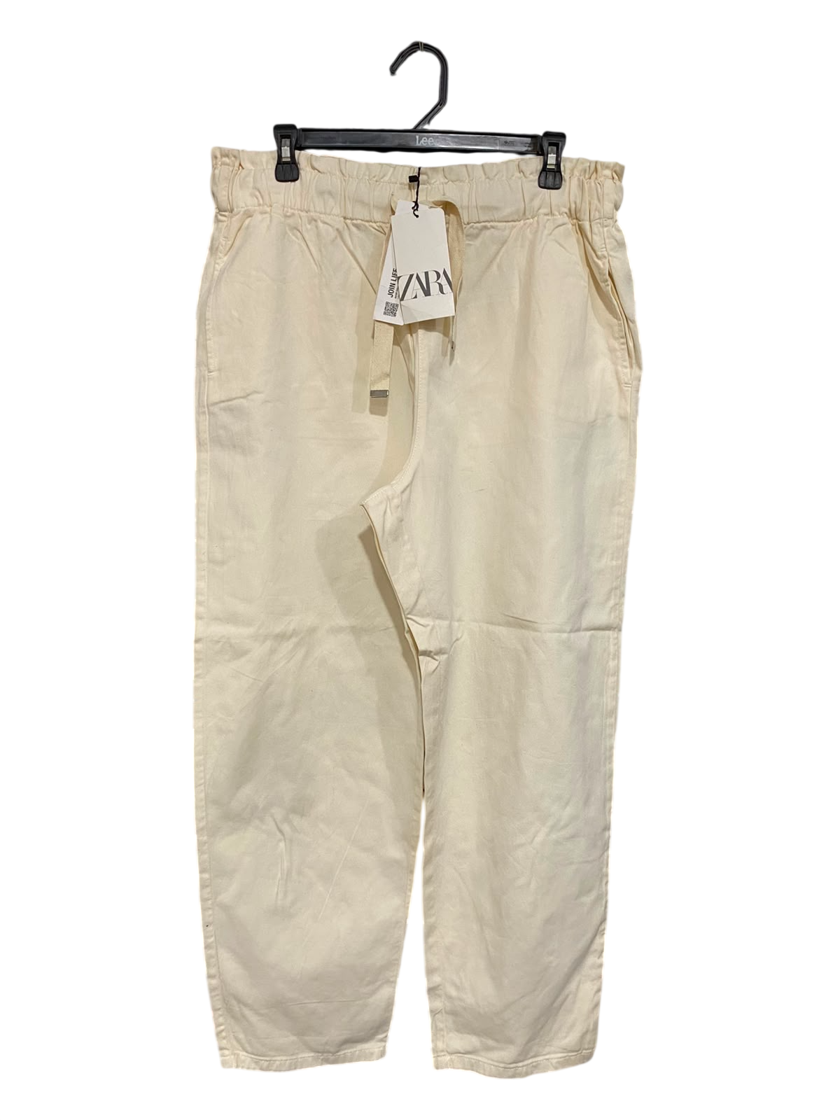 ZARA |L| WAIST 34| A24| CREAM CASUAL DRAWSTRING TROUSERS