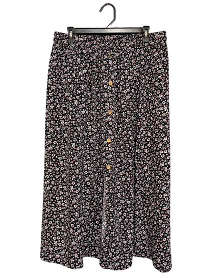 CURVZY |XL| WAIST 32| A24| BLACK DITSY FLORAL MIDI SKIRT WITH FRONT BUTTONS
