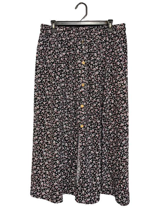 CURVZY |XL| WAIST 32| A24| BLACK DITSY FLORAL MIDI SKIRT WITH FRONT BUTTONS