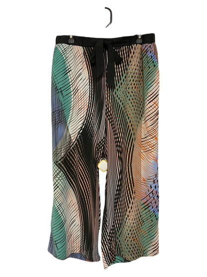 ANNA FIELD |L| WAIST 32| A24| ABSTRACT MULTICOLOR PRINT WIDE-LEG TIE-WAIST TROUSERS