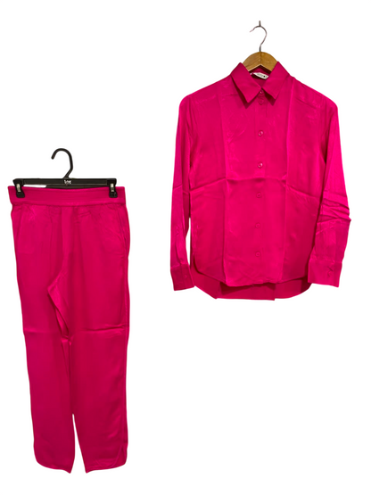 ZARA |XS| A24| VIBRANT HOT PINK SILKY BUTTON-DOWN SHIRT AND TROUSER SET