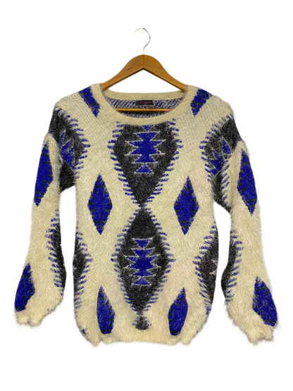 M STYLE |S| BUST 17| B43| OVERSIZED AZTEC-PRINT FUZZY KNIT SWEATER