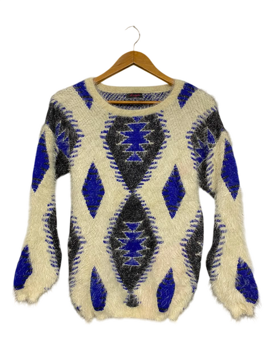 M STYLE |S| BUST 17| B43| OVERSIZED AZTEC-PRINT FUZZY KNIT SWEATER