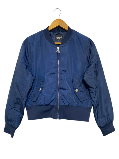 BRAVE SOUL |L| BUST 20| B43| NAVY BLUE CROPPED SATIN BOMBER JACKET