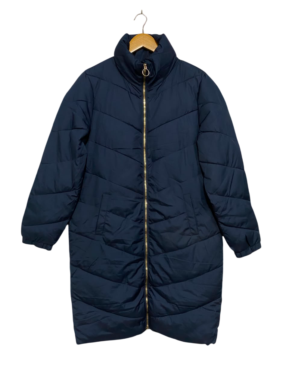JACQUELINE DE YONG |M| BUST 21| B33| NAVY BLUE STAND-COLLAR LONG QUILTED PUFFER COAT