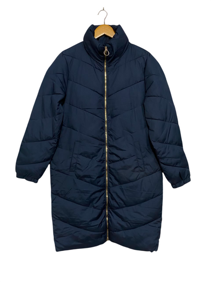 JACQUELINE DE YONG |M| BUST 21| B33| NAVY BLUE STAND-COLLAR LONG QUILTED PUFFER COAT