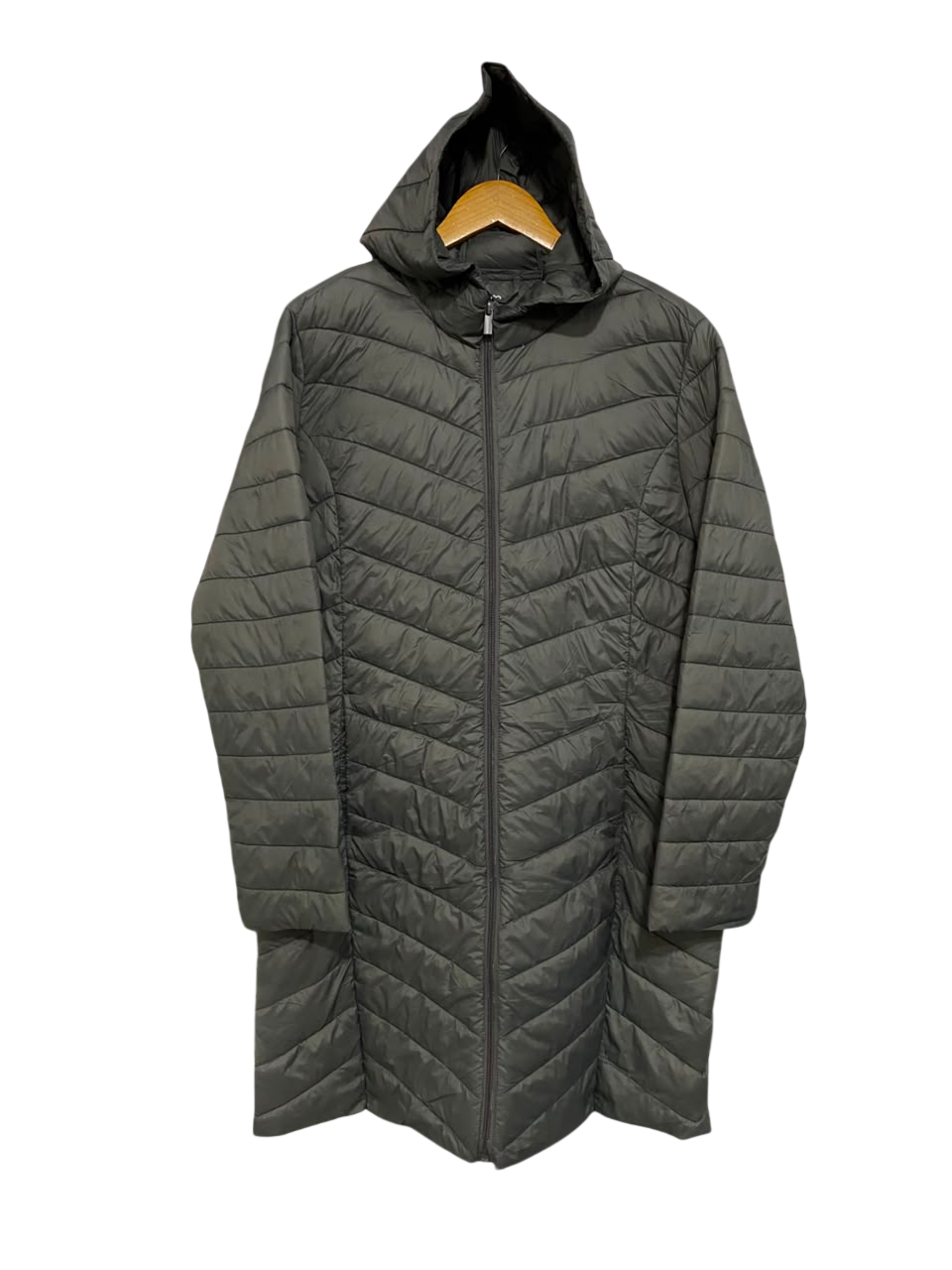 PRIMARK CARES |M| BUST 21| B33| DARK GRAY HOODED QUILTED LONG PUFFER COAT