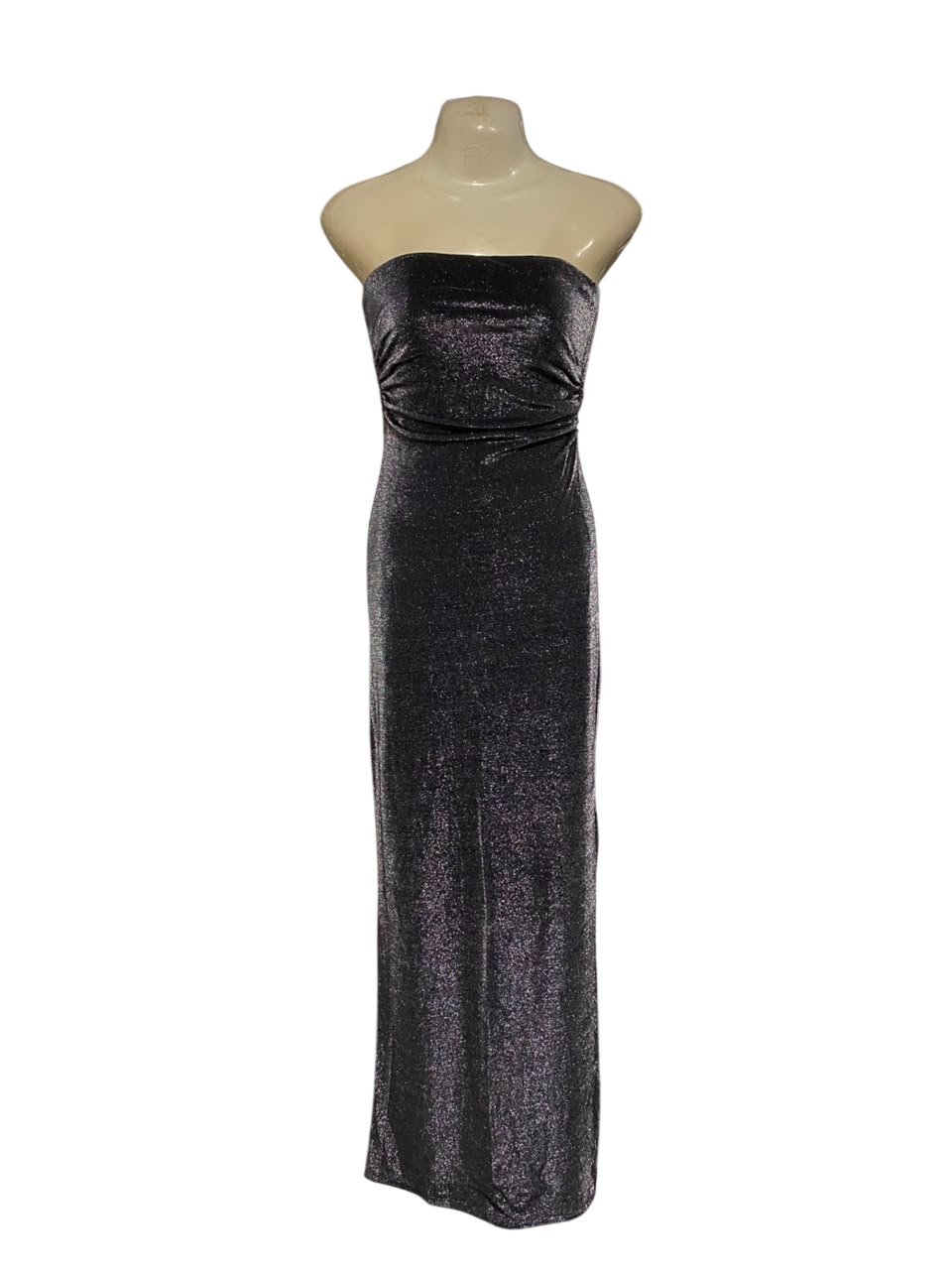 BERSHKA |S| BUST 15| A25| GLAMOROUS CHARCOAL BLACK SPARKLE STRAPLESS MAXI DRESS