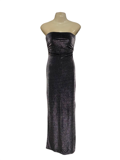 BERSHKA |S| BUST 15| A25| GLAMOROUS CHARCOAL BLACK SPARKLE STRAPLESS MAXI DRESS