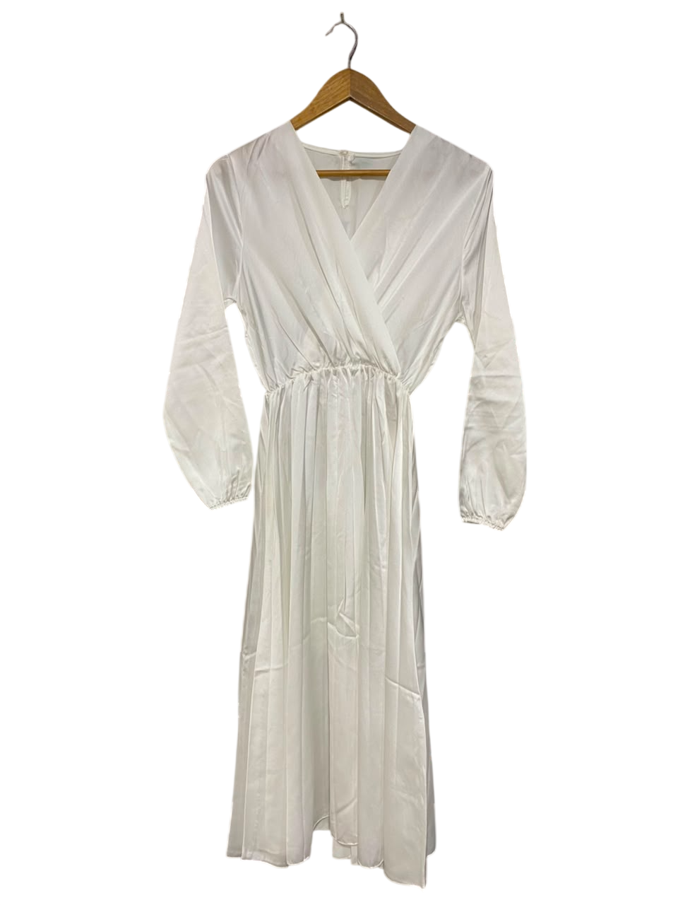 |S| BUST 16| A25| ELEGANT WHITE WRAP-STYLE LONG-SLEEVE MIDI DRESS