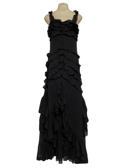 |S| BUST 15| A25| DRAMATIC BLACK RUFFLED TIERED MAXI DRESS
