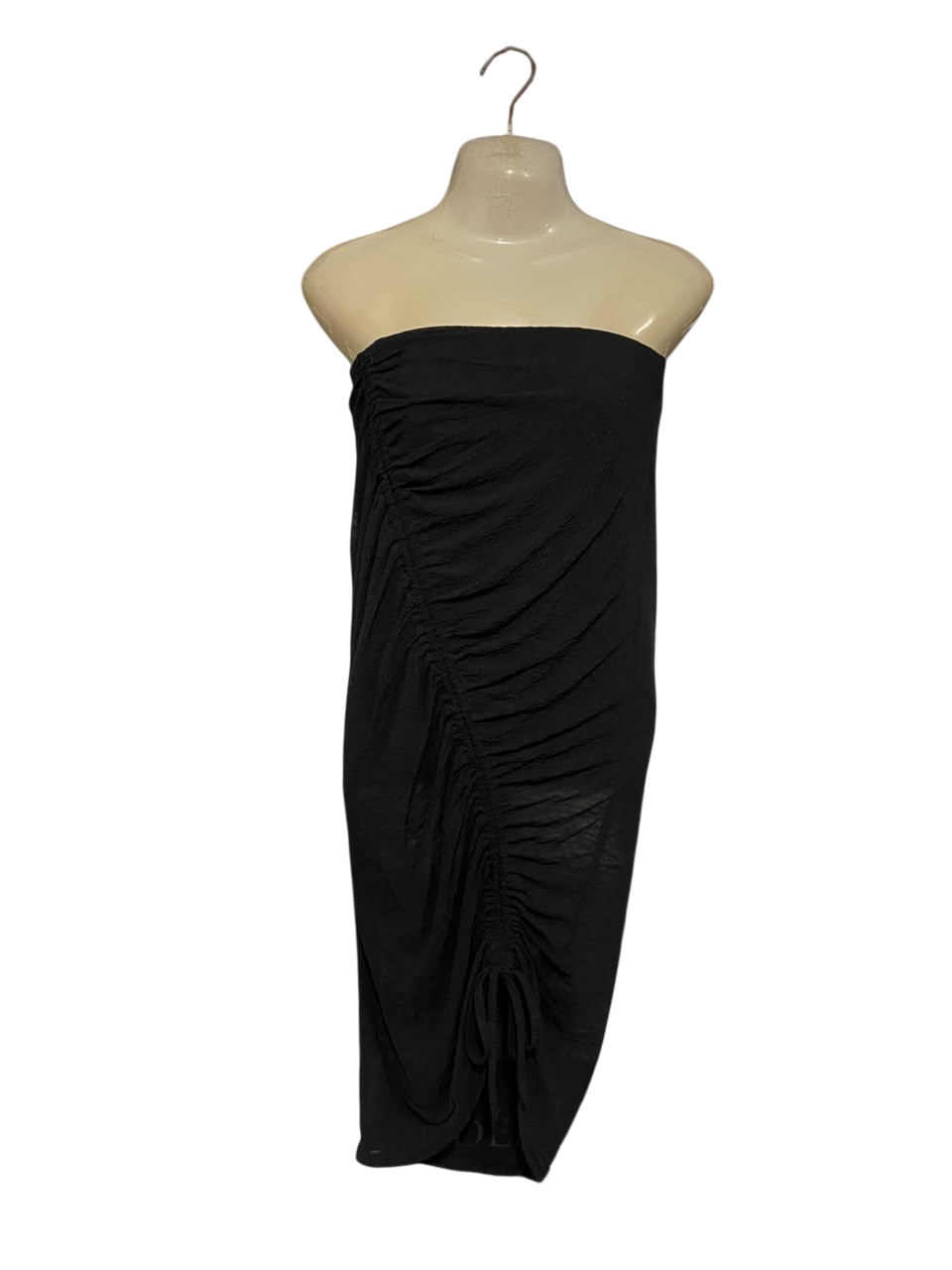 RIVER ISLAND |M| BUST 15| A25| BLACK STRAPLESS RUFFLED BODYCON MIDI DRESS