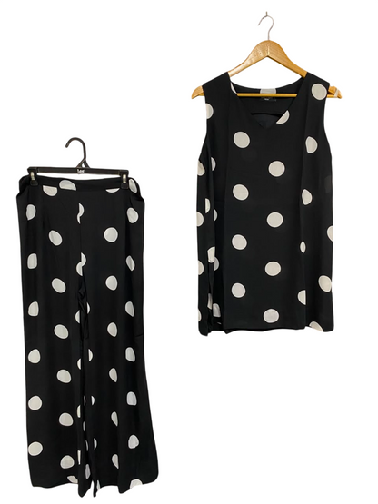 LIMELIGHT |M| A25| CHIC BLACK AND WHITE POLKA DOT TWO-PIECE WIDE-LEG CO-ORD SET