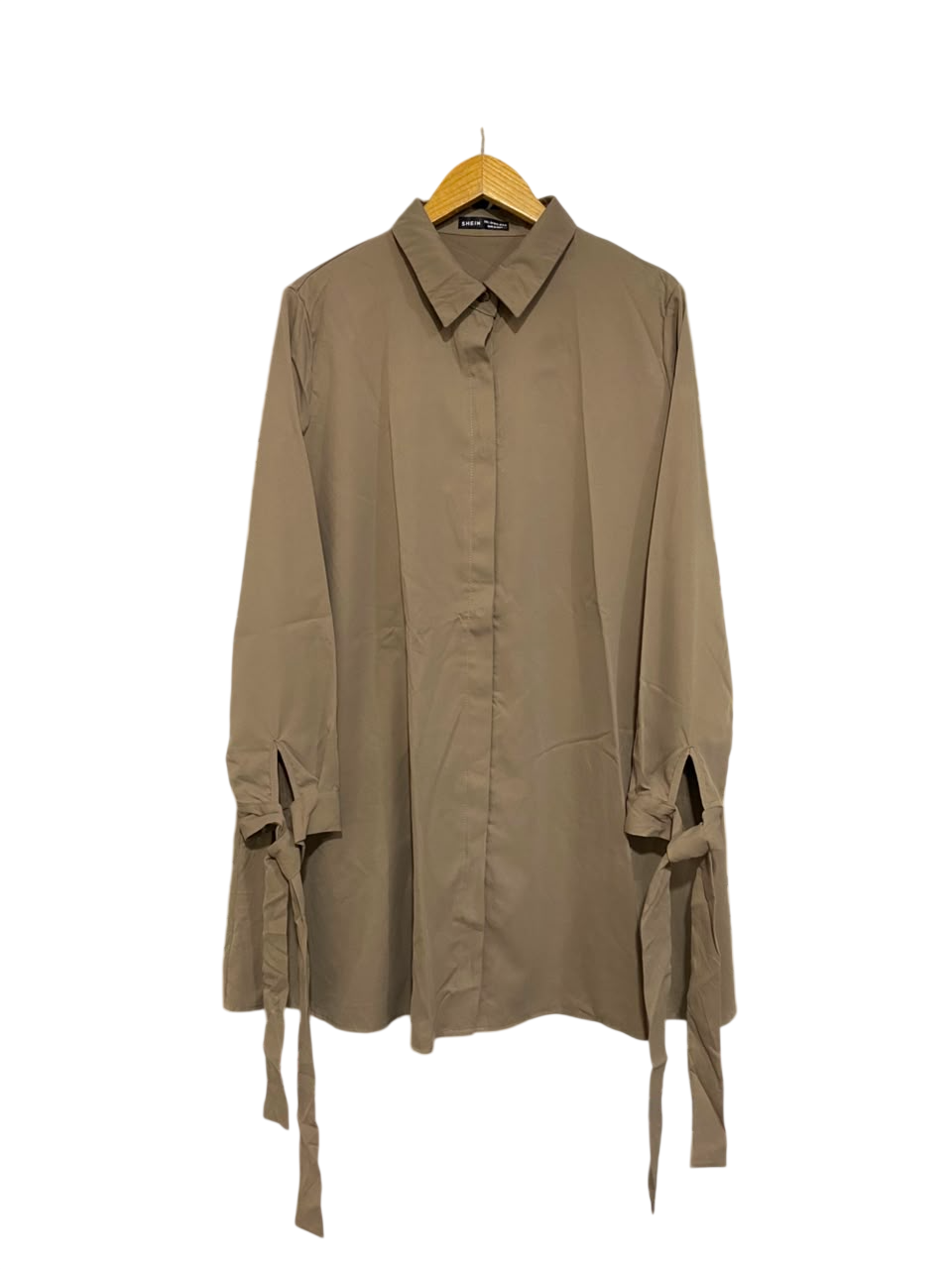 SHEIN |L| BUST 23| A25| TAUPE LONG-SLEEVE TIE-CUFF SHIRT DRESS / TUNIC