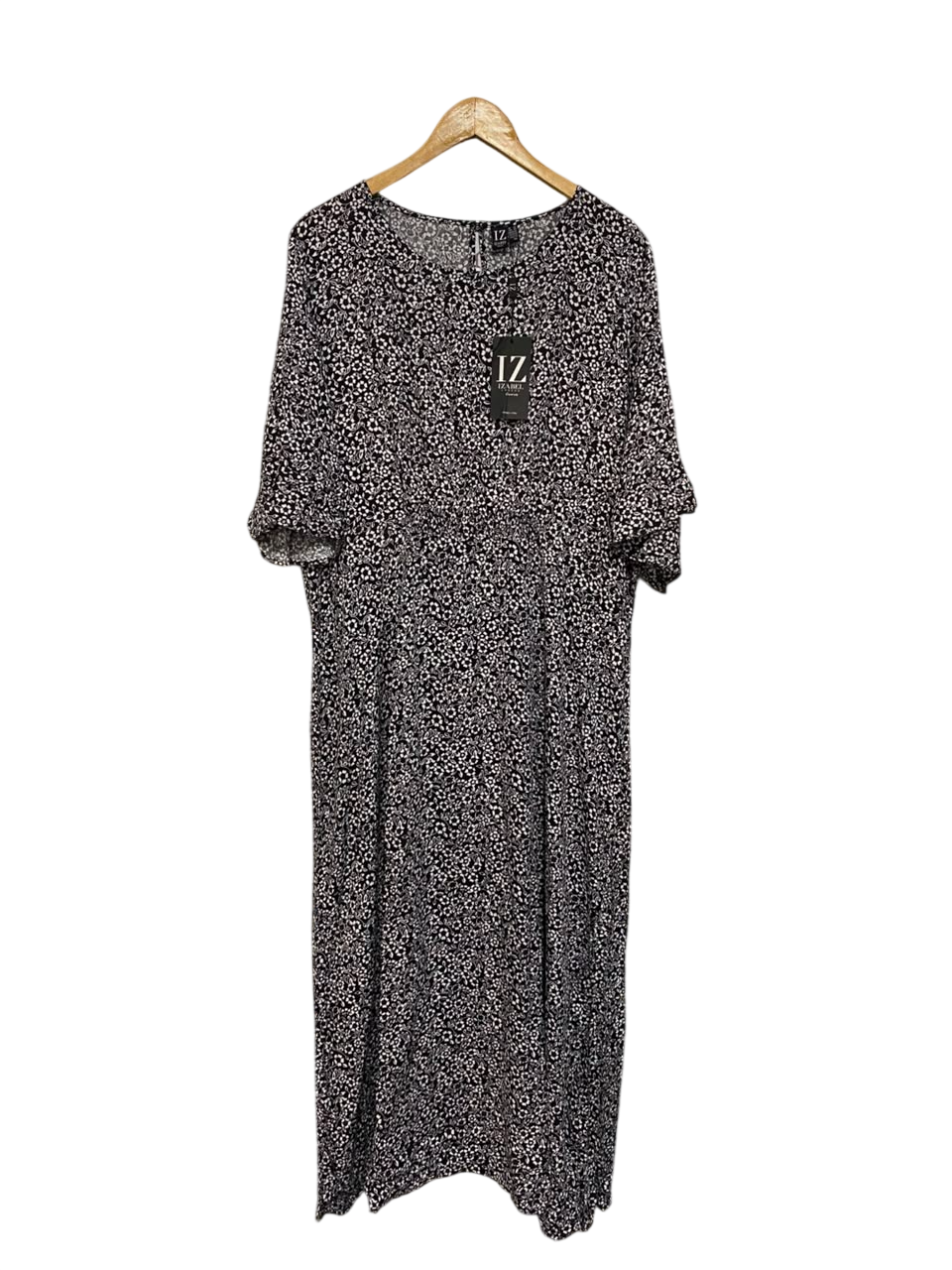 IZABEL |XL| BUST 24| A25| BLACK AND WHITE FLORAL PRINT MIDI DRESS
