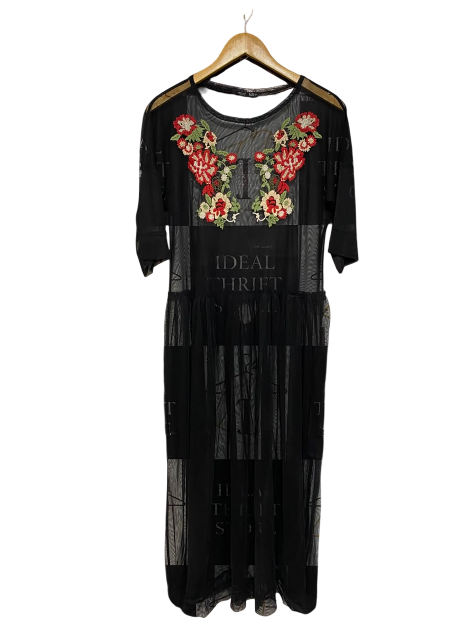 ZARA |M| BUST FREE| A25| ELEGANT BLACK FLORAL EMBROIDERED MESH MAXI DRESS