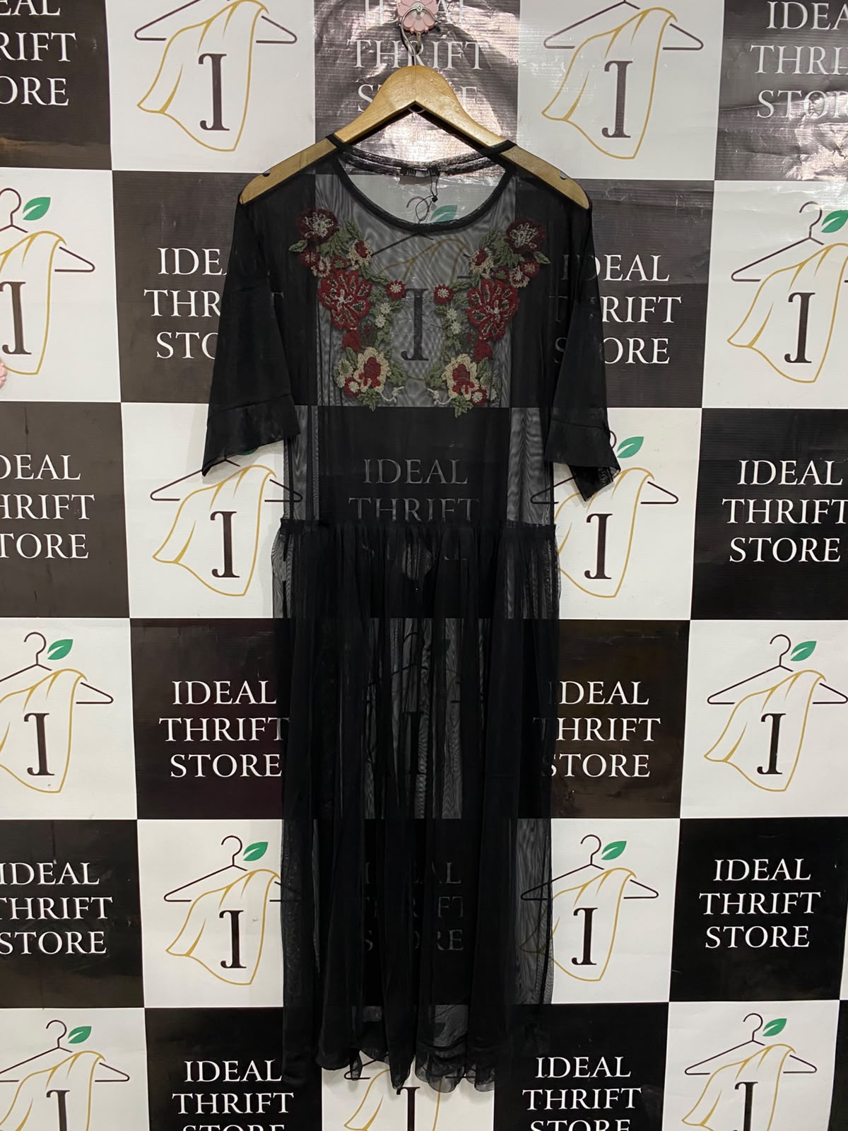 ZARA |M| BUST FREE| A25| ELEGANT BLACK FLORAL EMBROIDERED MESH MAXI DRESS